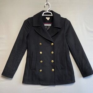 J. Crew Womens Stadium Double Breasted Wool Blend Pea Coat Gold Buttons Size 4